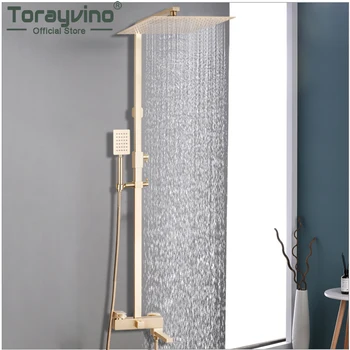 Buy Torayvino Bathroom Shower Faucet Set Wall Mounted Shower System Rainfall Square Shower Head Faucets Mixer Water Tap Combo Kit