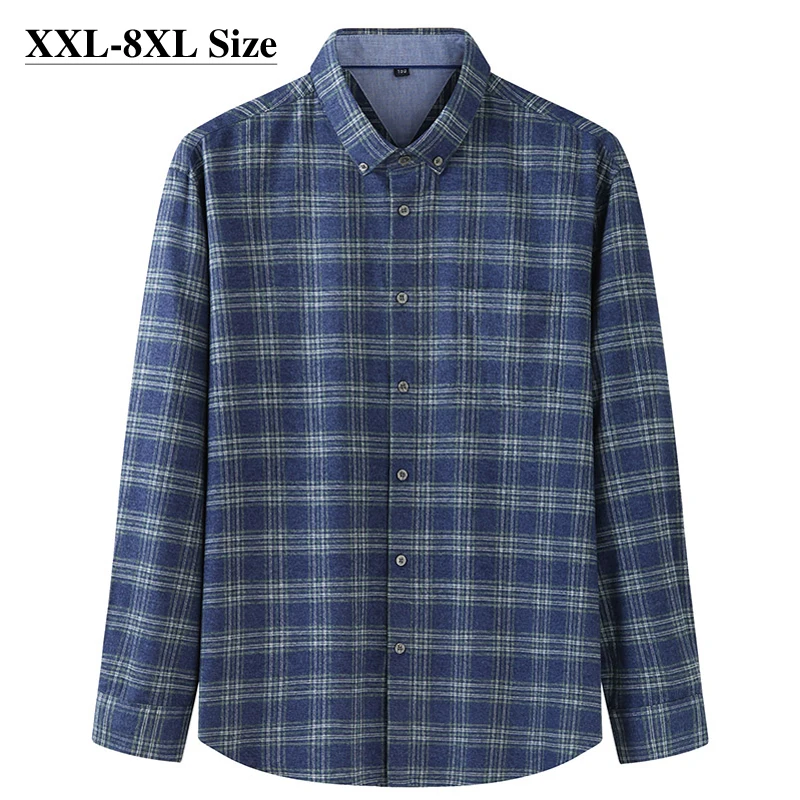 オンライン買取 大阪 プラスサイズ6xl 7xl 8xl秋メンズチェック柄長袖シャツ綿100 ゆるいカジュアルなビジネスシャツ男性ブティックブランド服 安い 取扱 店 Ongoing Southloopmarket Com