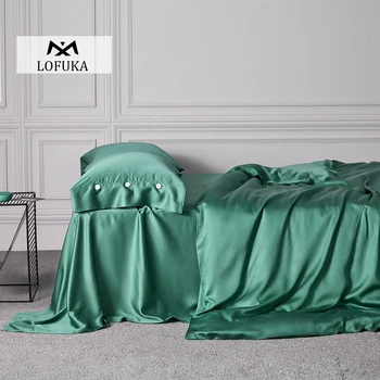 

Lofuka Luxury 100% Nature Silk Green Bedding Set Soft Duvet Cover Flat Sheet Or Fitted Sheet Pillowcase Queen King For Women Men