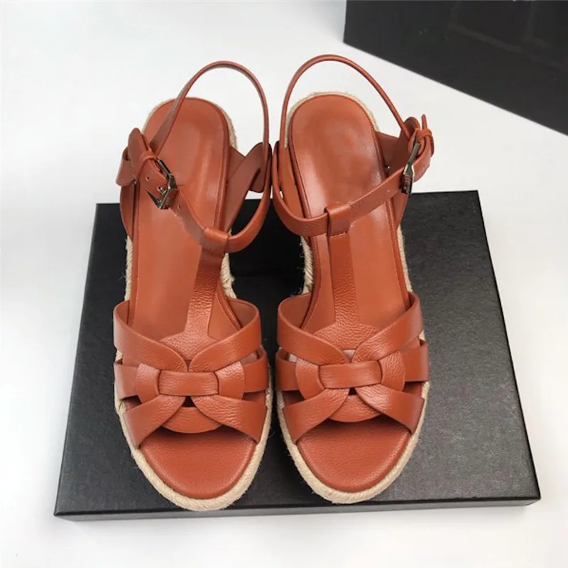 

2019 High Platform Wedge Heels Women's Sandals Leather Knit Ladies Party Shoes Woman Super High Heels Beach Sandals Gladiator