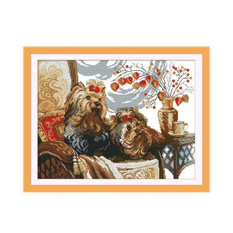 

Two dogs (2) cross stitch kit 14ct 11ct pre stamped canvas cross stitching animal embroidery DIY handmade needlework