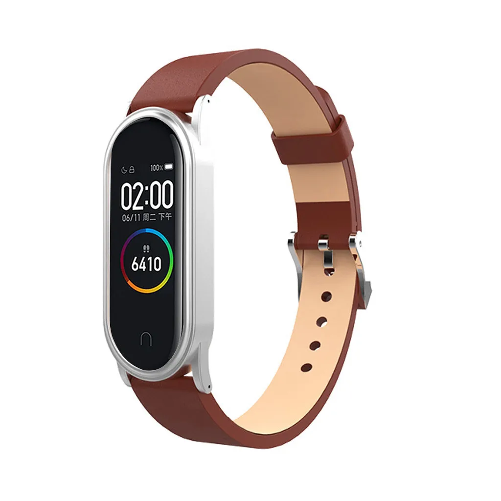 Ouhaobin для mi Band 4 кожаный ремешок для Xiaomi mi ремешок 4 ремешок с металлической рамкой чехол браслет для mi Band 4 ремешок 906#2