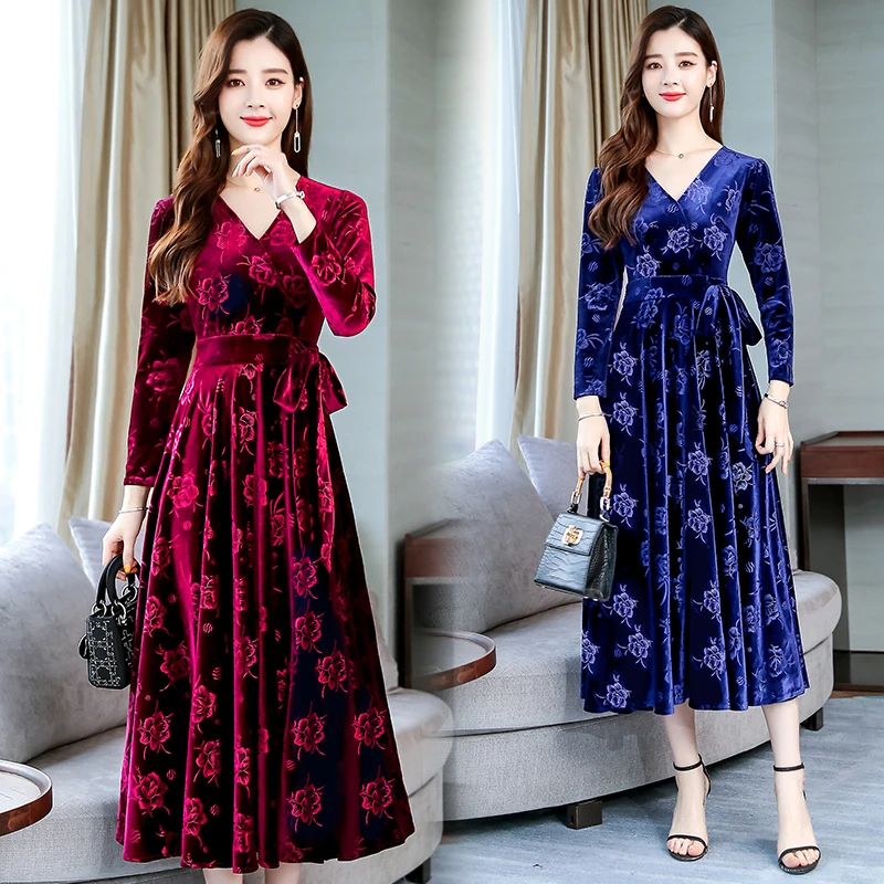 Flash Deals i2HsK 2019 Autumn New Arrival High Quality Elegant Hot Sale V Collar Woman Pleuche Long Dress Plus Size M 3XL Flash Deals i2HsK 2019 Autumn New Arrival High Quality Elegant Hot Sale V Collar Woman Pleuche Long Dress Plus Size M 3XL