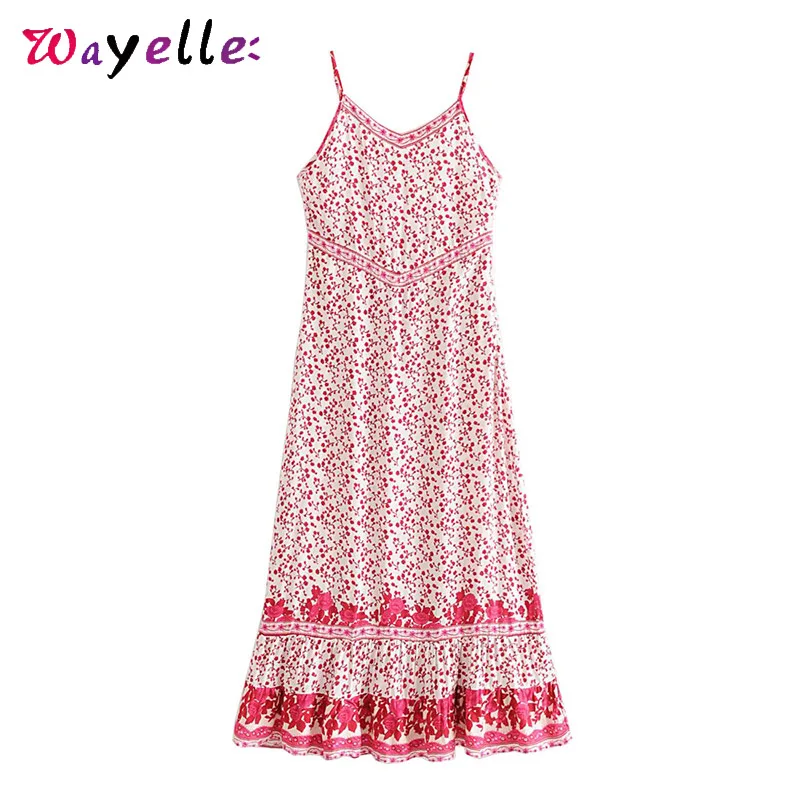 Dresses Woman Party Night Boho Spaghetti Strap Women Dress Summer Vintage Floral Print Maxi Dress Women Side Zipper Beach Dress