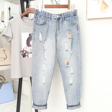 Женские осенние зимние джинсы размера плюс, женские штаны-шаровары, Женские Простые повседневные брюки с высокой талией, джинсы, модные леггинсы