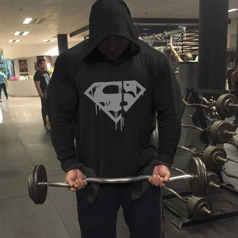 OA Мужская Фитнес-Тренировка Бодибилдинг кровяной принт Супермена реглан с капюшоном толстовки высокого качества с капюшоном