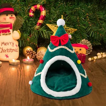 

Christmas Tree Shape Pet kennel Cat nest Sleeping Bed Half Closed Warm Soft Winter Cats Dog Cage Bed Xmas Gift