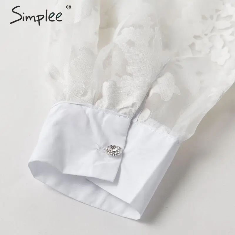 Simplee элегантная перламутровая сетчатая блузка, женская рубашка с пышными рукавами, Женский Белый Топ, Весенняя белая Повседневная праздничная одежда, женские Рабочие Топы