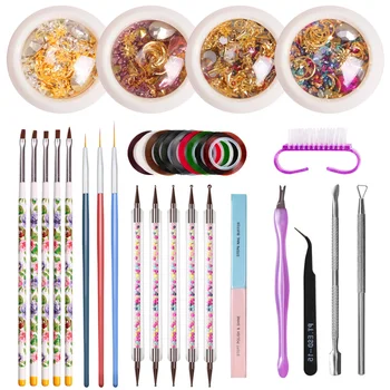 

Nail Art Tool Kit Manicure Tool Nail Painting Brushes Dotting Pen Striping Tape Rhinestones Cuticle Pusher Dead Skin Fork