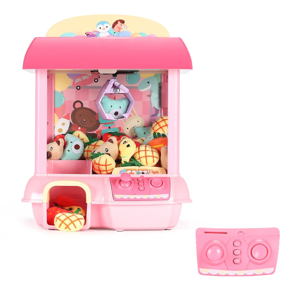 Kids Claw Machine Coin Operated USB Remote Control Detachable DIY Mini Doll Machine with 12 Dolls Clip Music Doll Machine Gift