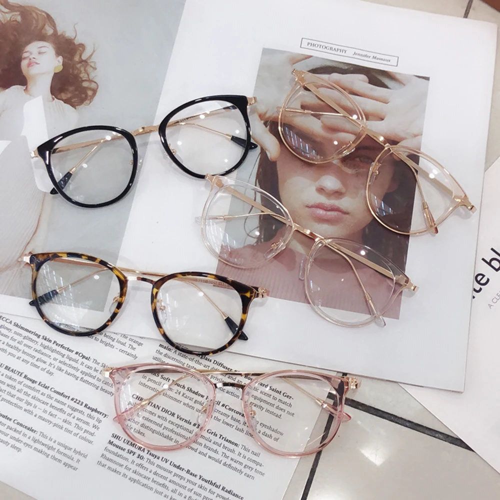

1Pcs Oversized Round Plain Glasses Women Anti Blue Light Computer Eyewear Men Vintage Clear Metal Frame Optical Eyeglasses