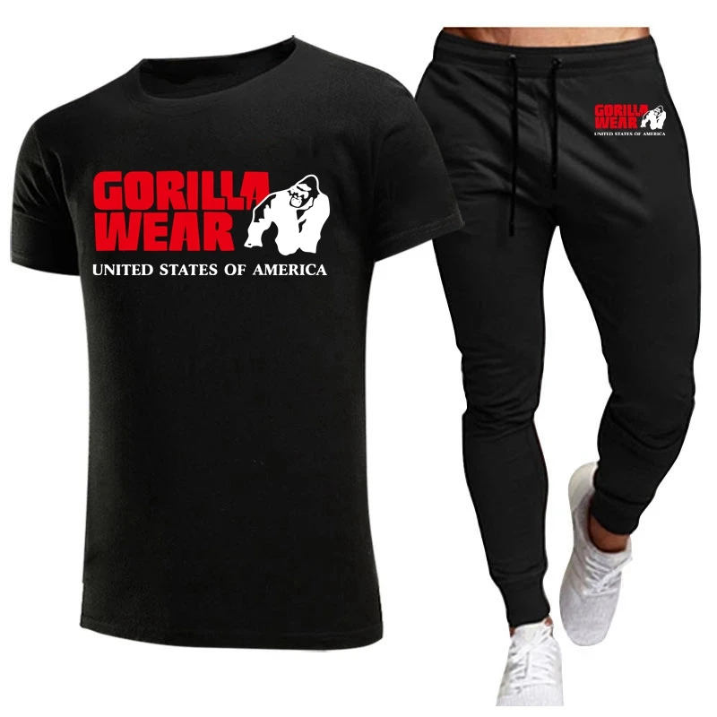 mens short sets Gorilla wear New Men's Tracksuits summer men's sets fitness wear short-sleeved T-shirts+trousers set cotton brand Men's clothing mens shorts and t shirt set