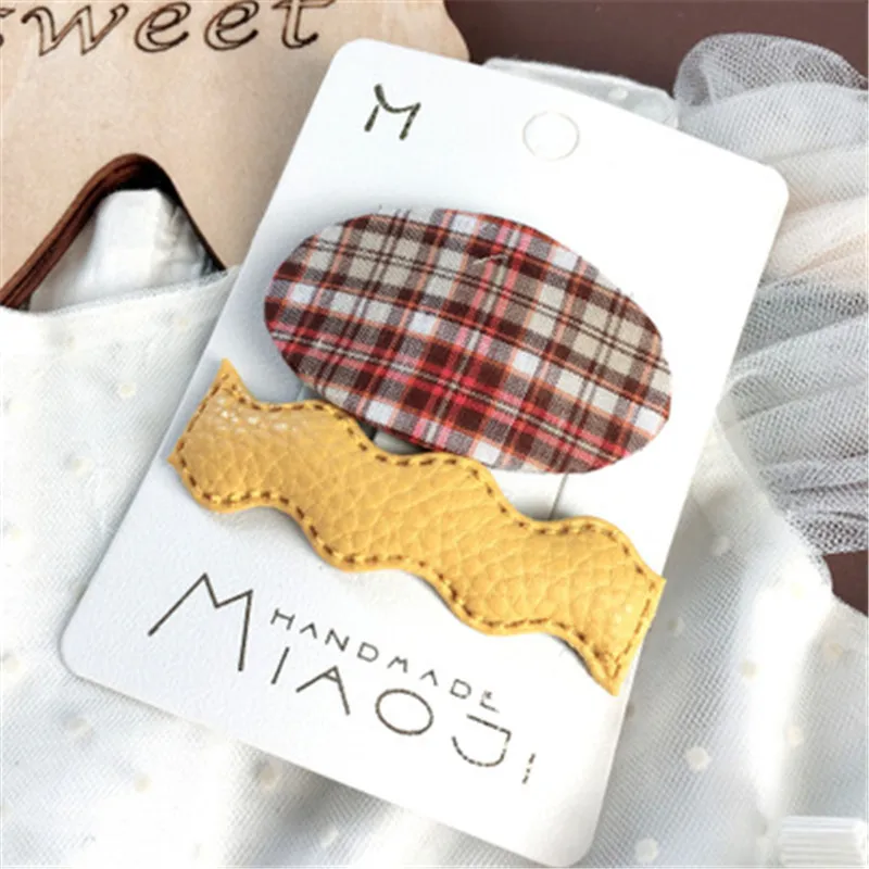 Kids Girl Children Hair Clips Sets Korean Japan Fabric Plaid Cute BB Hairpins Head wear Accessories-SWC5-W10