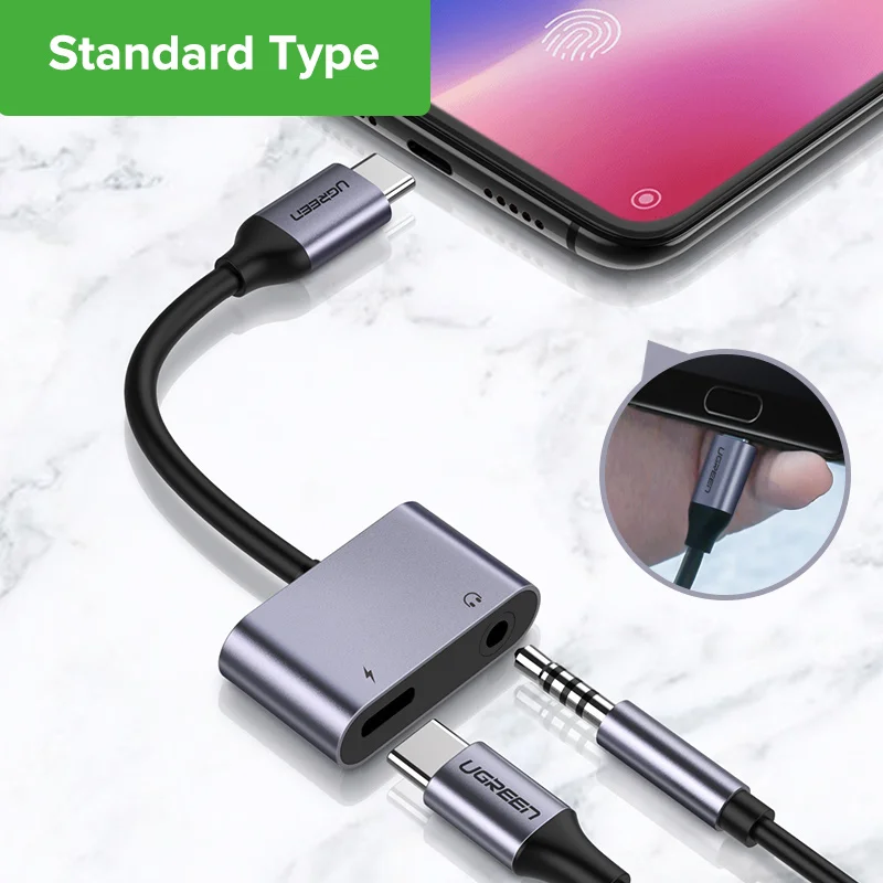 standard type Ugreen USB C to Jack 3.5 Type C Cable Adapter For Huawei P30 Mate 30 Pro Xiaomi Mi 8 9 USB Type C 3.5mm AUX Earphone Converter - Цвет: standard type