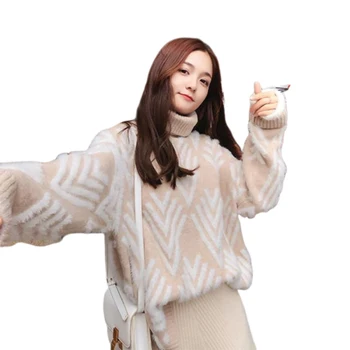 

2019 Christmas Woman Knitting Garment Concise Chic Sweet Autumn Befree Harajuku Pullover Turtleneck Truien Dames Korean Sweater