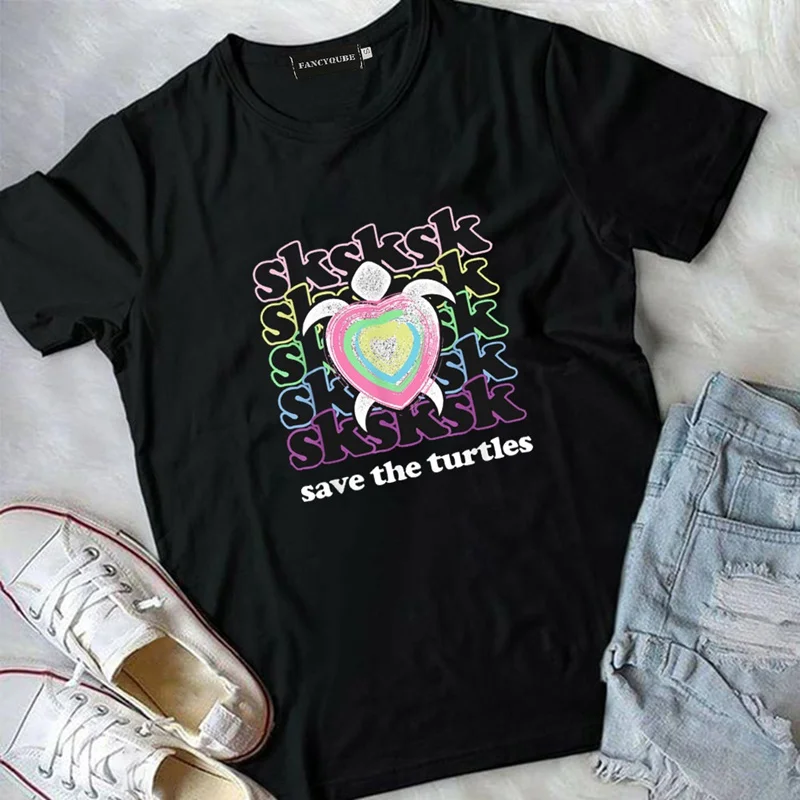 SKSKSK/футболка с надписью «Save The Turtles», Женская Винтажная футболка с коротким рукавом и круглым вырезом