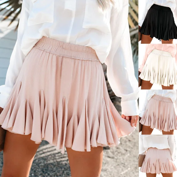 

Women Solid Skirts White Black Pink Chiffon Stylish 2020 Fashion Chic Korean High Waist Pleated Mini Short School Female Skirt