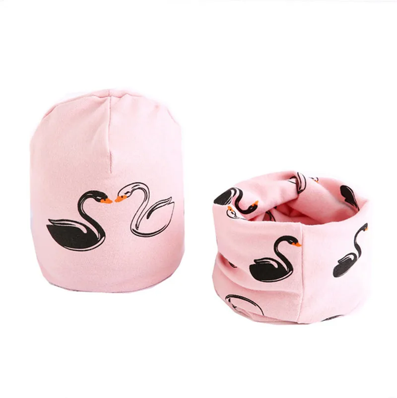 

Swan Owl Star Pattern Girl Scarf Boy Hat Kids Neckchief Warm Neck Collar Autumn Winter Baby Hats Set Children Scarf and Hat Sets