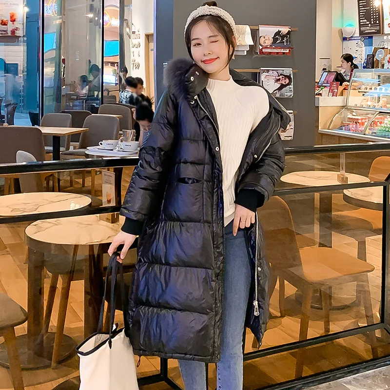 

2019 Korean-style Women's Winter New Style Elegant Thick Fur Collar Long Cotton-padded Jacket Large GIRL'S Large Size Dress S