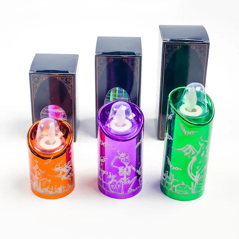 3pcs/set Electric LED Candles Lamp Battery Operated Flickering Flameless Skull Candle Halloween Party Decor