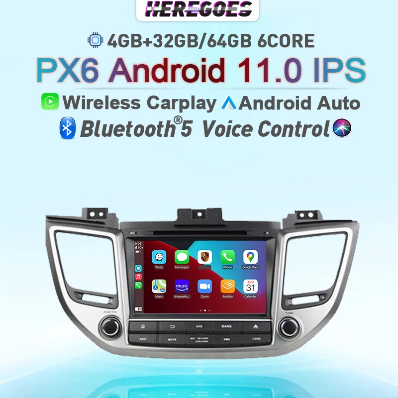 

Автомобильный DVD-плеер Carplay 2 Din Android 11,0 для Hyundai Tucson IX35 2015 2016 2017 2018 с голосовым управлением Wi-Fi Навигатором GPS Радио стерео