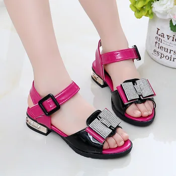 

2020 summer new girls sandals princess shoes bow student sequin high heel sandals children beach shoes