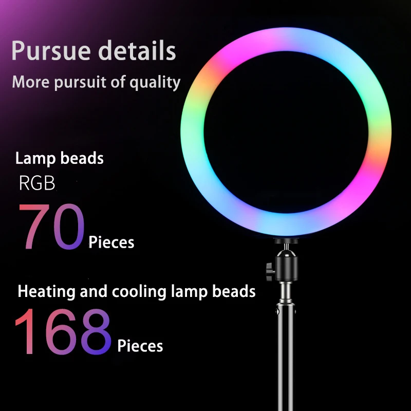 LED RGB 링 라이트 20cm 8/10/12/14/18 인치 RGB 다채로운 사진, 라이브 촬영 메이크업 비디오 스튜디오
