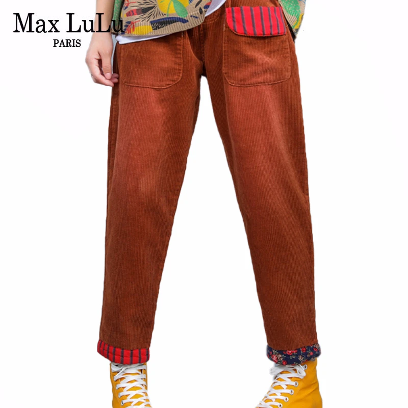 Женские вельветовые брюки Max LuLu корейские Модные осенние винтажные шаровары в