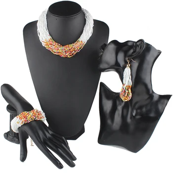 

Claire Jin Necklace Bracelet Earrings Set Jewelry Women Fashion Accessories Small Bead Multi Layer Short Choker Matching Gifts