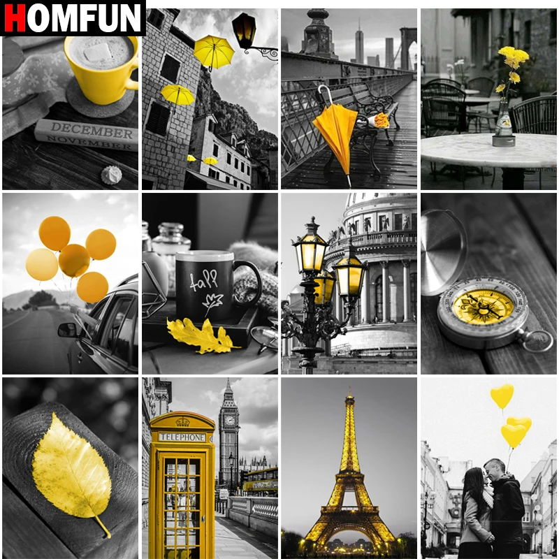 Алмазная 5D Вышивка HOMFUN Улица Парижа картина сделай сам с полными