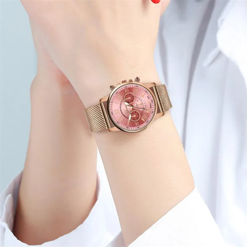 Женские часы GENEVA минималистичный стиль часы с ремешком-сеткой женские часы kol saati Montre Relogio Feminino relojes de pareja