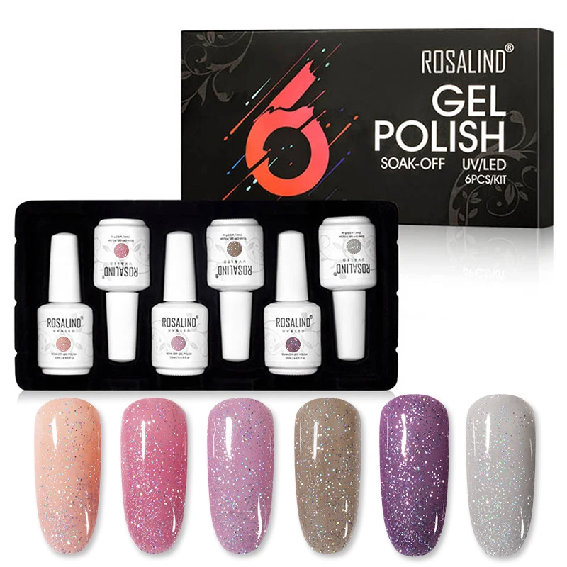 RHTC6-10 ROSALIND 15 мл Блестящий неоновый Гель-лак для ногтей набор все для маникюра гибридные Лаки замачиваются нужна УФ лампа 6 шт. набор для ногтей - Цвет: RHTC6-10