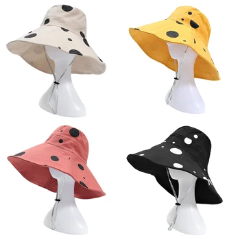 

Fashion Fisherman Cap Cotton summer Korean Cow Print Large Brim Anti UV Hats for Women new Beach Outdoor Travel caps gorro#38