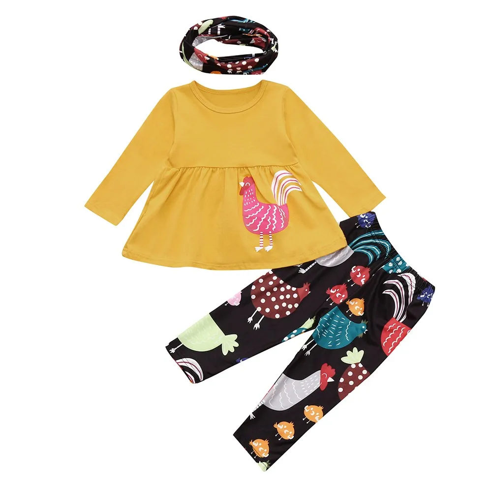 Детские платья для новорожденных девочек с рисунком курицы + штаны принтом