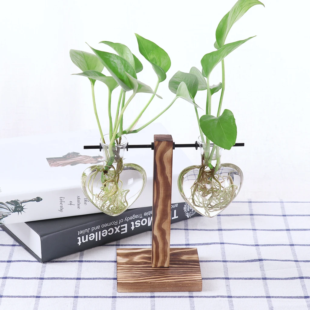 1 Set Hanging Glass Flower Vase Micro Landscape Fairy Garden Terrarium with Wood Stand, Borosilicate Heat-resistant Glass