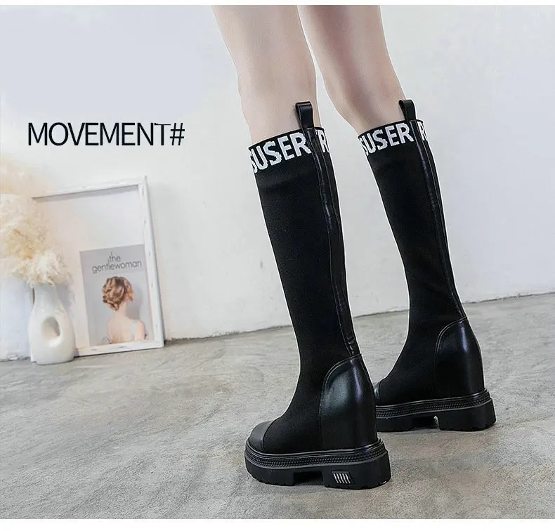 Эластичные сапоги выше колена женские носки черные сапоги высокие облегающие вязаные сапоги дизайнерские кроссовки на платформе