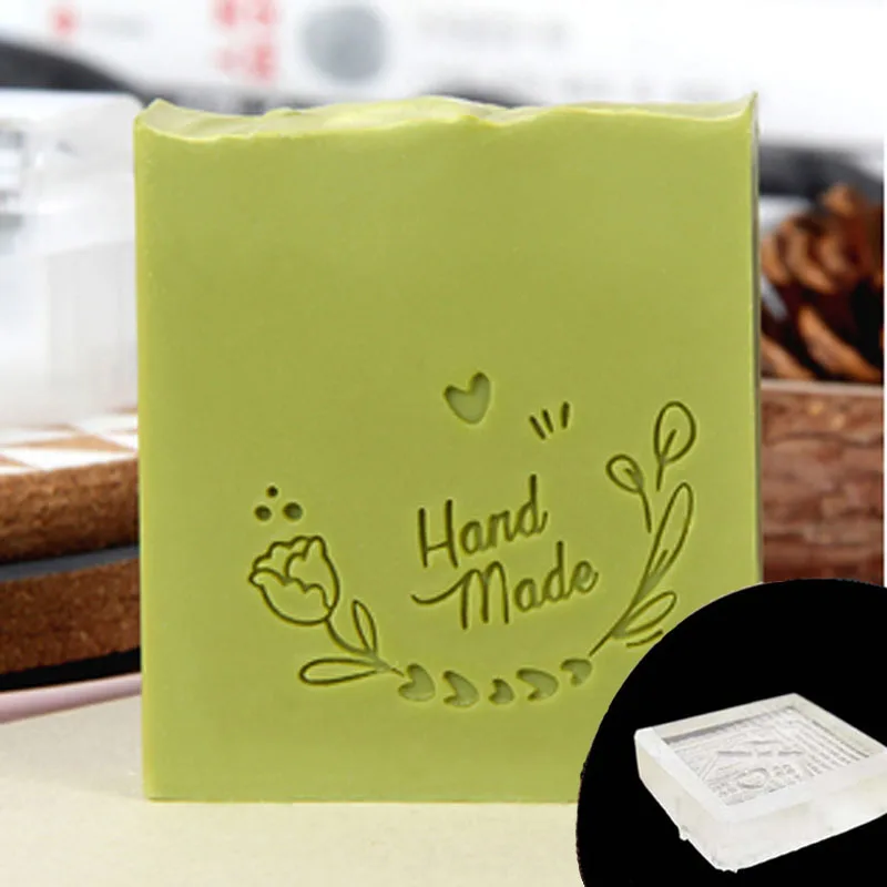 Handmade Letter Leaf Pattern Stamp, Home Cleaning Natural Seal with Handle, Acrylic Transparent Soap Stamp, DIY Making Chapter