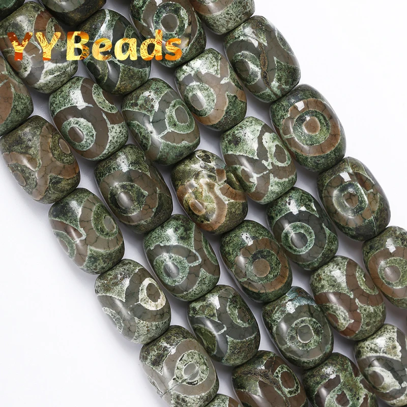 

Natural Evil Eye Pattern Green Tibetan Agates beads 13x18mm Drum Barrel Shape Agates Loose Beads For Jewelry Making DIY Bracelet