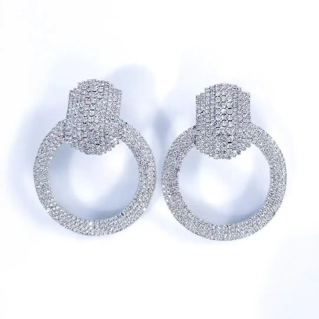 European and American large circle Rhinestone Earrings shiny crystal women's party Earrings Jewelry Fashion Party gifts