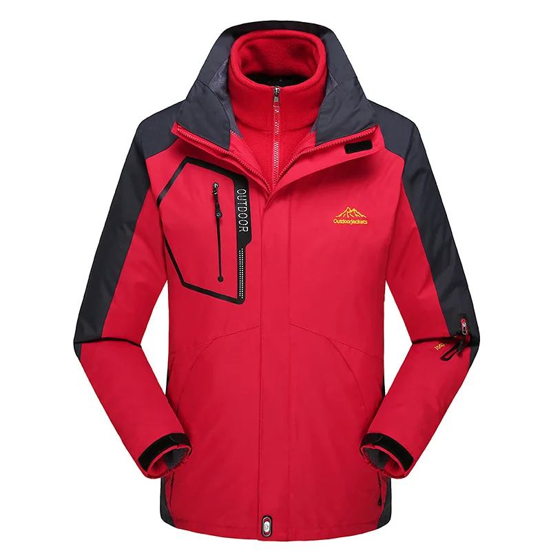 Куртка-дождевик, комплект из двух предметов, мужская и женская, стиль, для активного отдыха, для альпинизма, лыжного спорта, спортивная одежда, плюс бархатный теплый плащ-куртка - Цвет: Men s Red