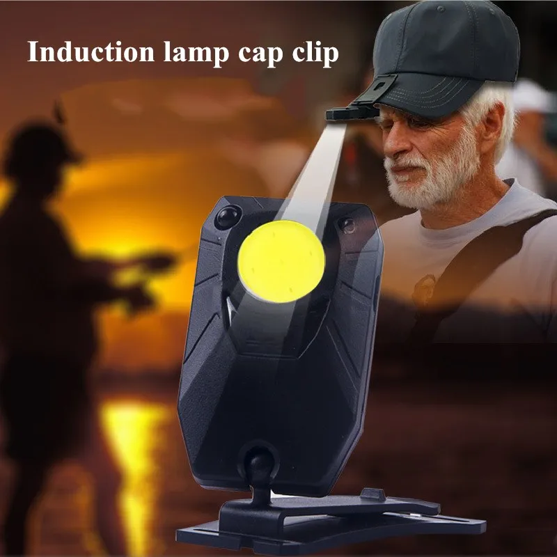 Ультра-светильник, индукционный светодиодный светильник с крышкой, головной светильник, зарядка через usb, регулировка на 360 градусов, водонепроницаемый головной убор, светильник с зажимом для рыбалки