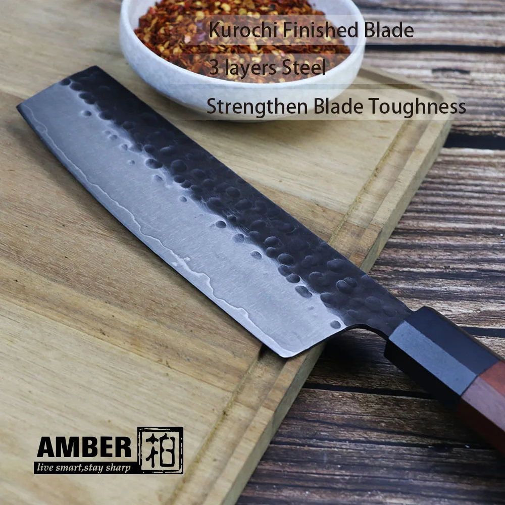 Nakiri Knife Hand Forged Kitchen Knives Japanese AUS10 3-Layer Steel Natural Wood Environmental Product Amber Chef's Knives