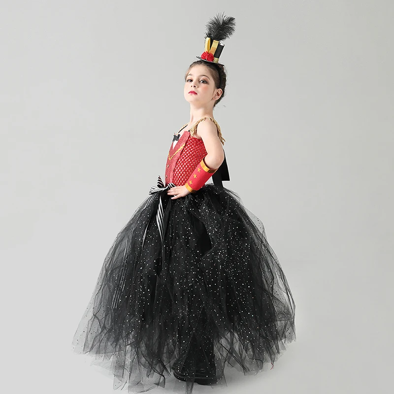 Full Length Sparkly Ringmaster Inspired Girls Tutu Dress Kids Birthday Party Pageant Halloween Costume Girl Circus Fancy Dress (8)