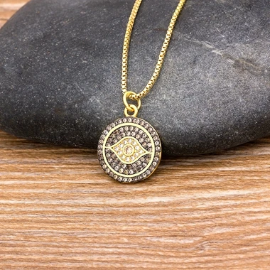 New Design Bohemian Evil Eye Round Pendant Necklaces For Women Gold Chain Vintage Charm Sweater Necklace Jewelry Gift