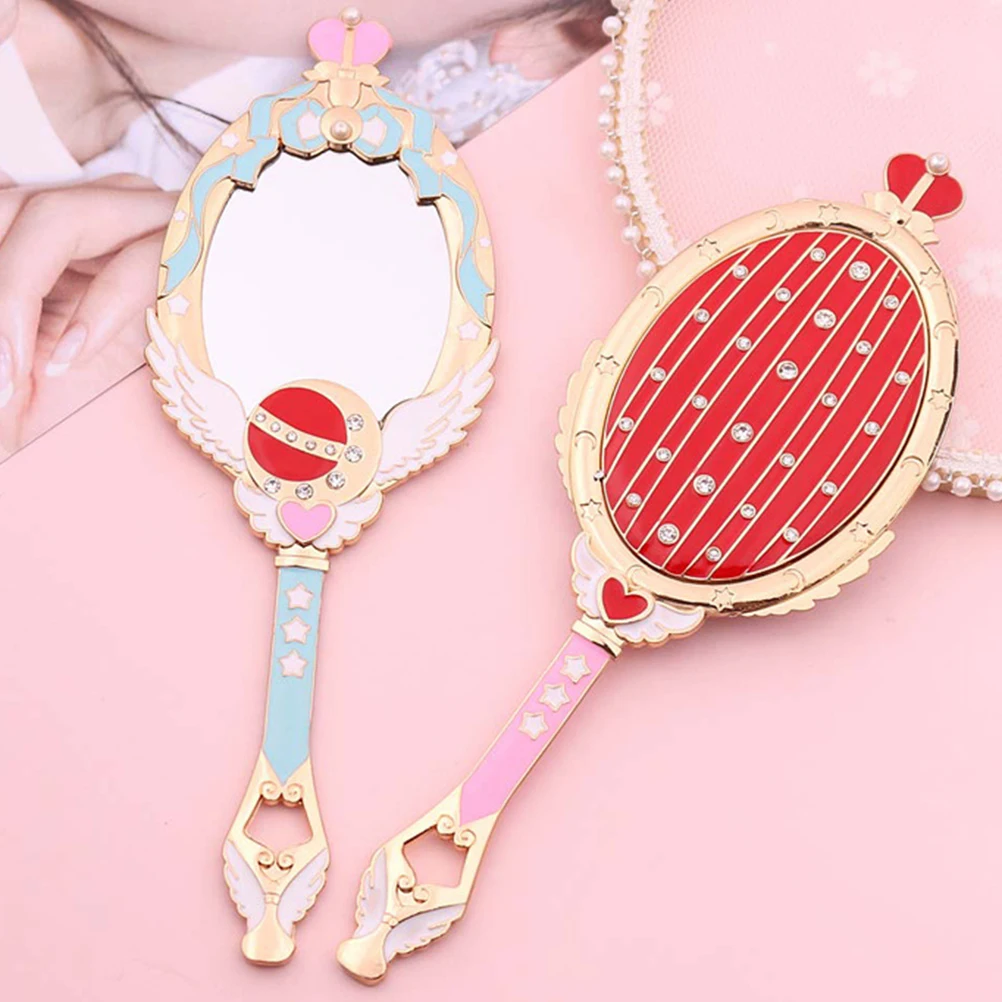 

New Fashion Japnese Style Mini Handheld Mirror with Handle Decorative Cosmetic Mirror High Resolution Hand Held Travel Mirrors