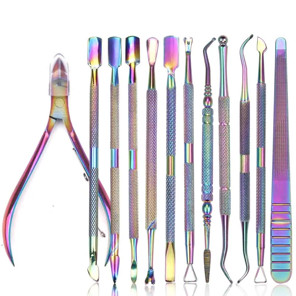 Professional Nail Cuticle Pusher Tweezer Rainbow Cutter Nipper Clipper
