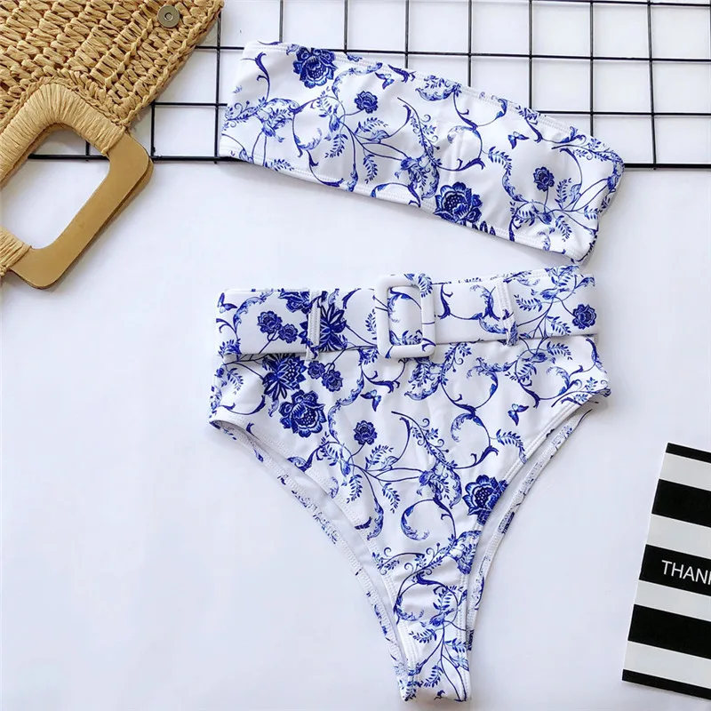 Telotuny High waist Brazilian Swimwear Belt Swimwear Women Bandeau Swimsuit Female Push up Bathing Suit Summer Bathers Biquini