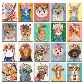 

Full Diamond painting mosaic Animal leopard rabbit lion elephant giraffe cow 3d Diamond embroidery flower koala cat panda rabbit