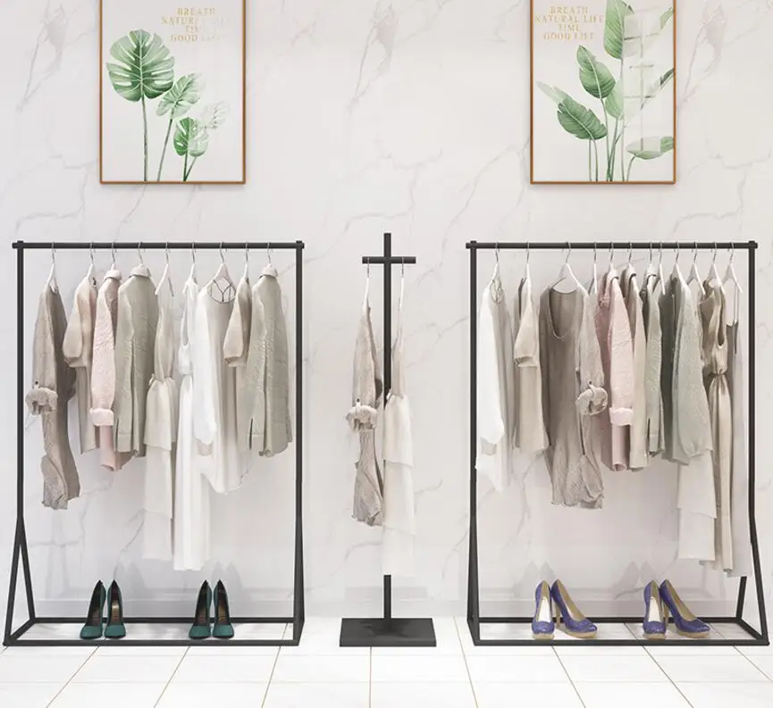 

Clothing store display shelf floor type women's clothing store vintage clothing rack side hanging rack