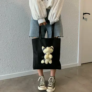 

Ladies Dolls Handbags Cloth Canvas Tote Bag Shopping Travel Women Eco Reusable Lovely Toys Shoulder Shopper Bags bolsas de tela
